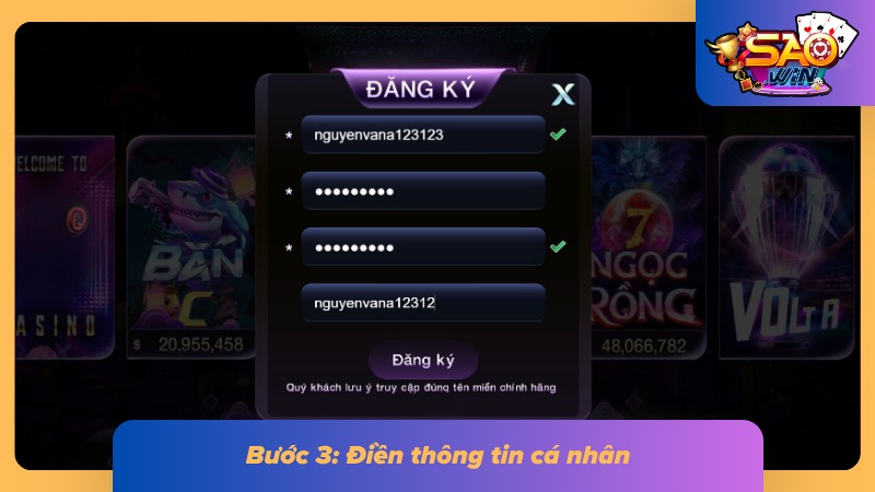 Đăng Ký Saowin - Hướng Dẫn Cách Tạo Tài Khoản Dễ Nhất 5 Điền thông tin cá nhân để cực chuẩn để xác minh danh tính