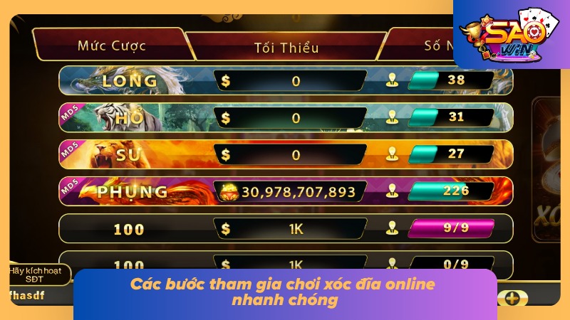 Quy trình tham gia bàn cược xóc đĩa trực tuyến đơn giản 